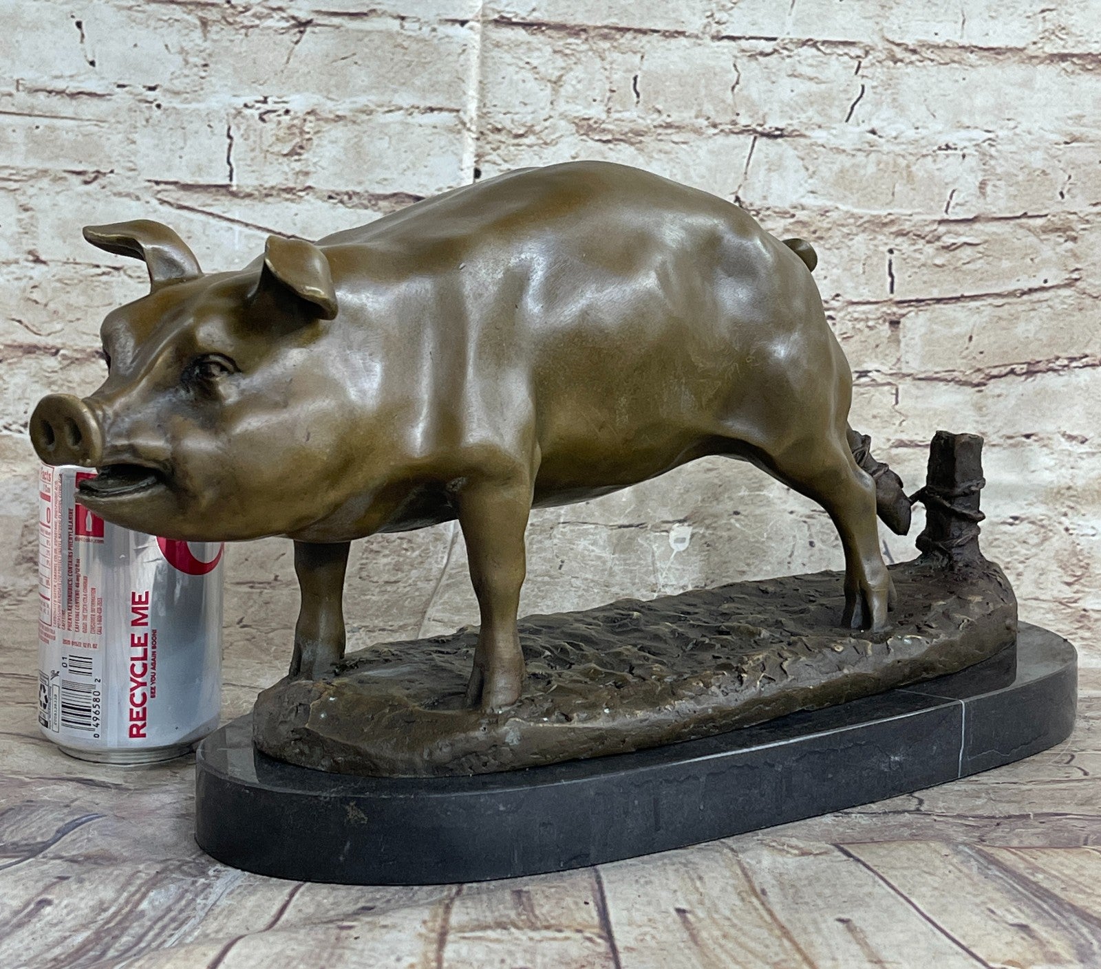 Bronze Sculpture Collectible Statue Animal SIGNED BARYE HAPPY PIG Figurine Decor