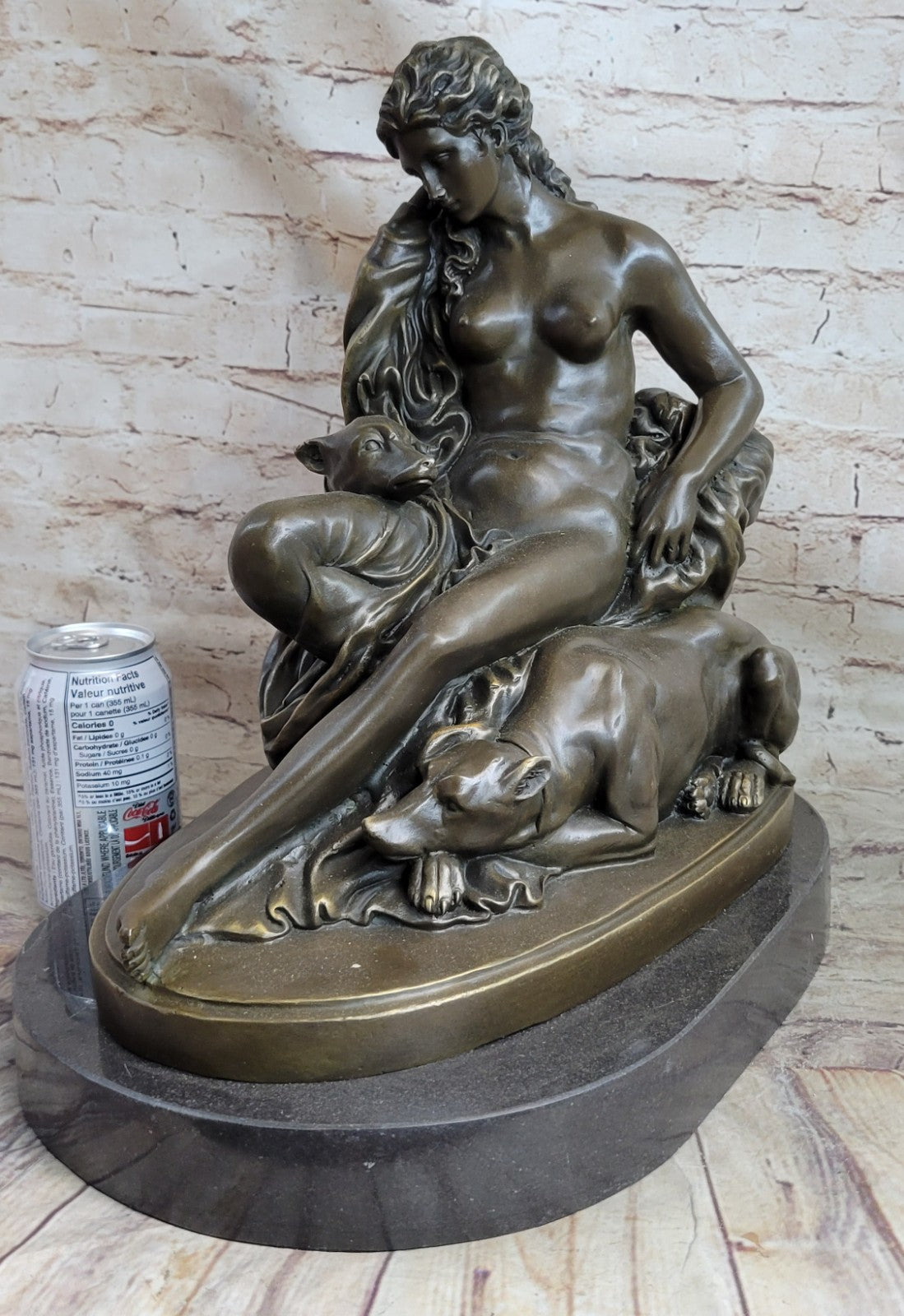 Fabulous Bronze Statue Sculpture Nude Woman Lady Dog Figurine Art Deco Interior