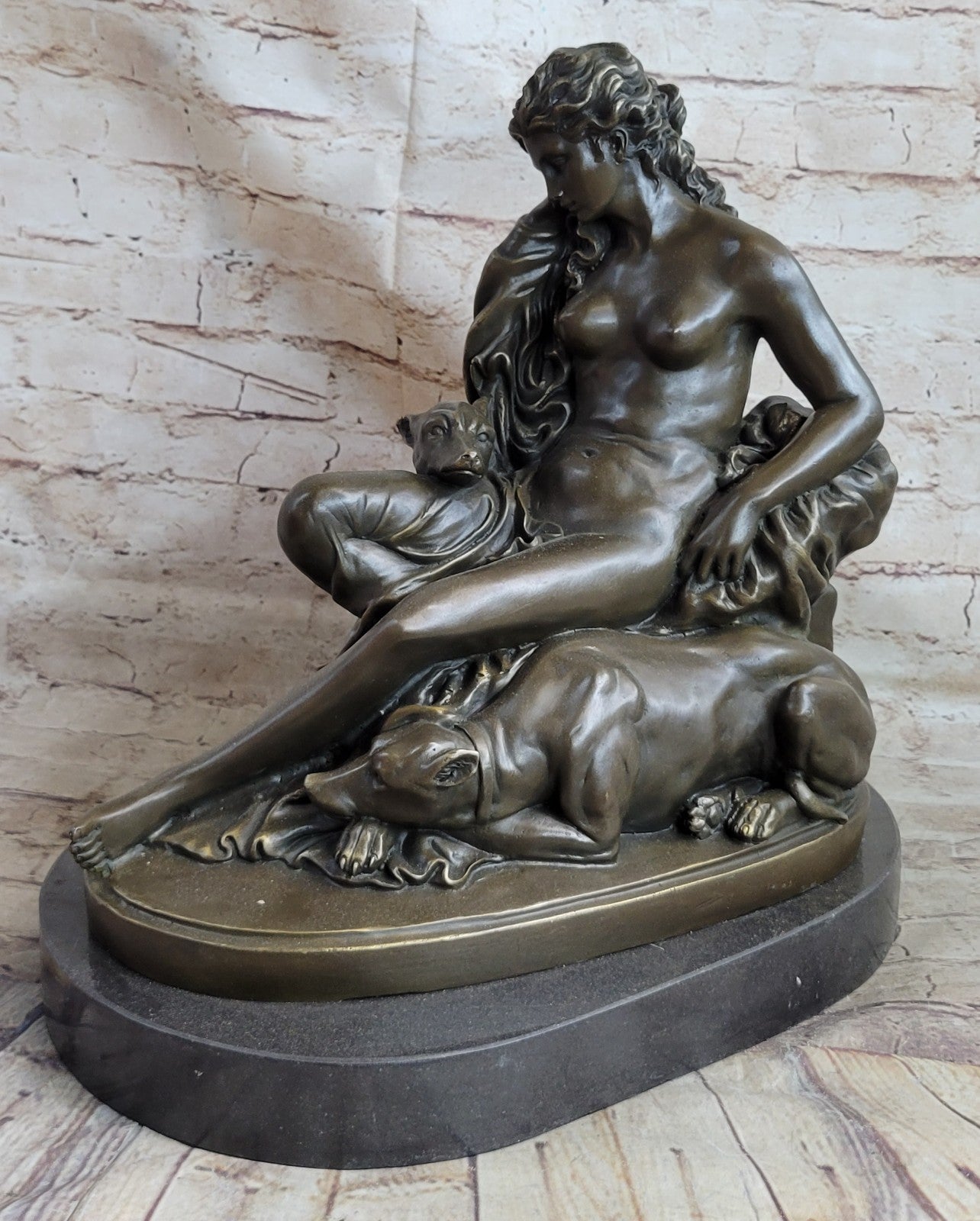 Fabulous Bronze Statue Sculpture Nude Woman Lady Dog Figurine Art Deco Interior