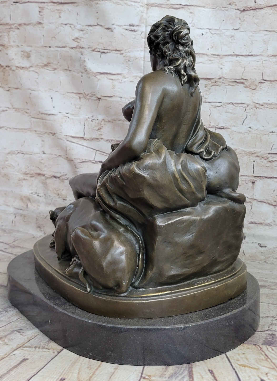 Fabulous Bronze Statue Sculpture Nude Woman Lady Dog Figurine Art Deco Interior