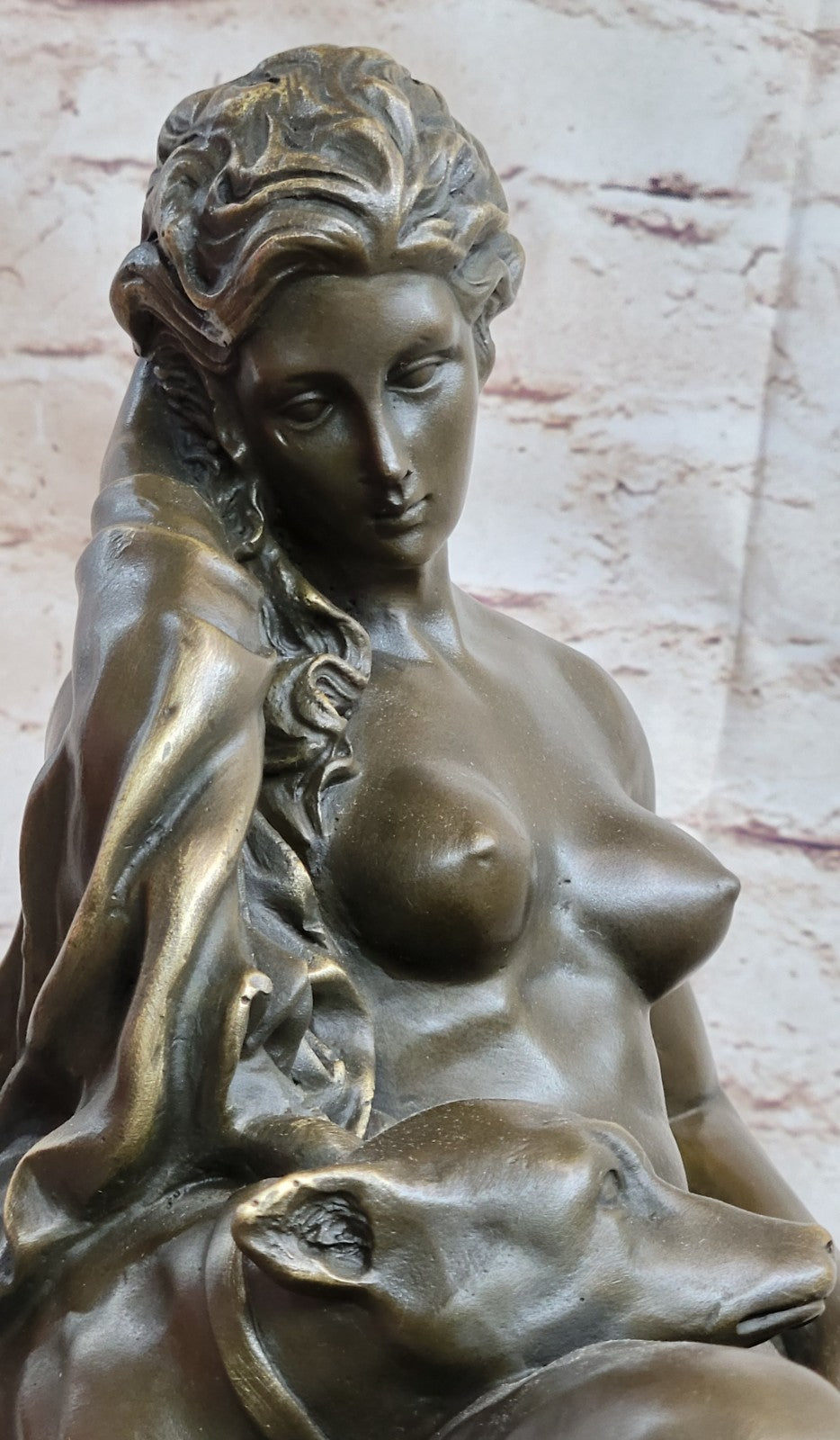 Fabulous Bronze Statue Sculpture Nude Woman Lady Dog Figurine Art Deco Interior