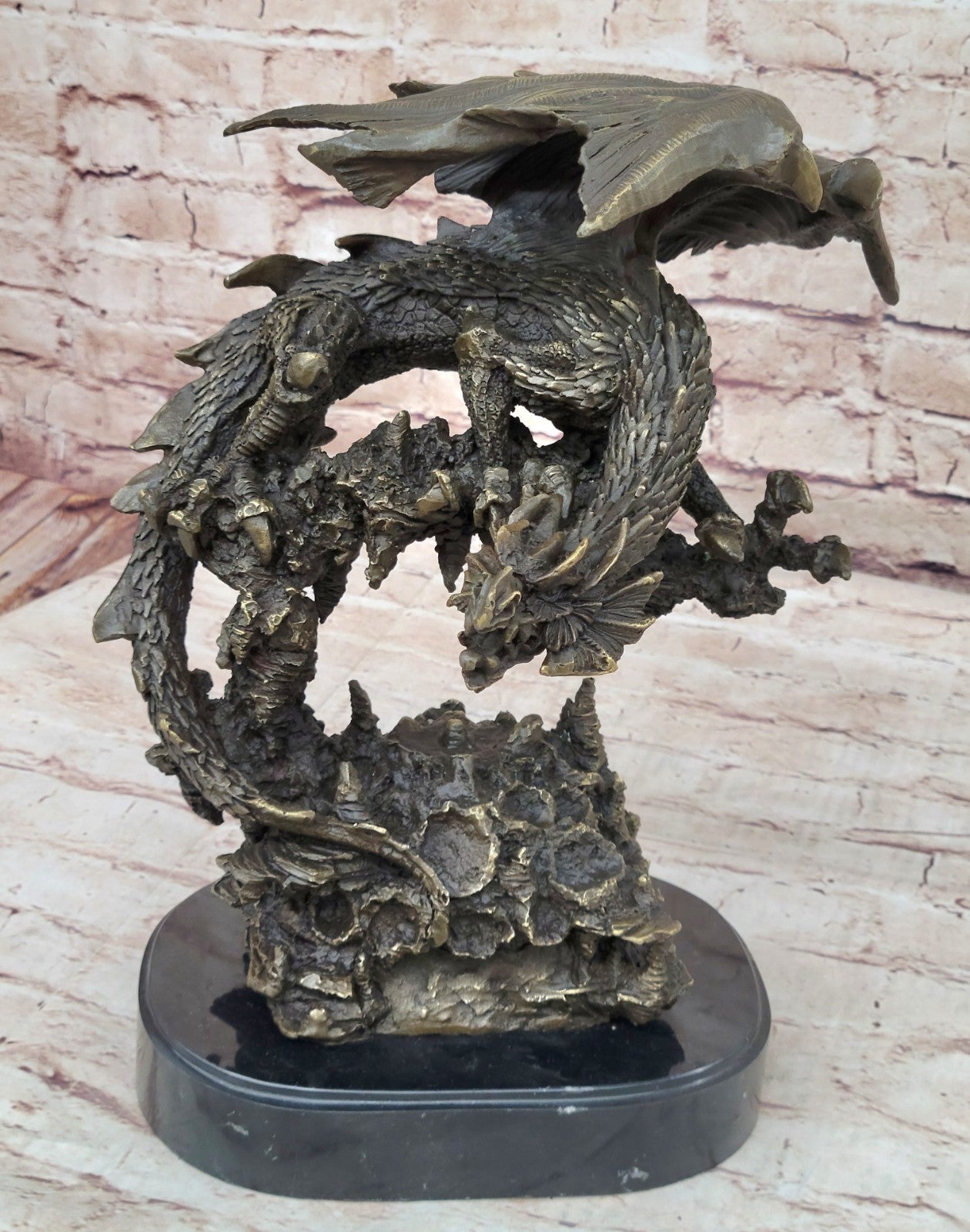 Handcrafted bronze sculpture SALE Dragon Flying Mythical Original Signed *