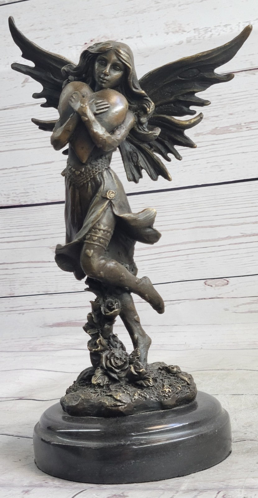 Handcrafted bronze sculpture SALE Heart Giant Clutches Fairy Young Aldo Vitaleh