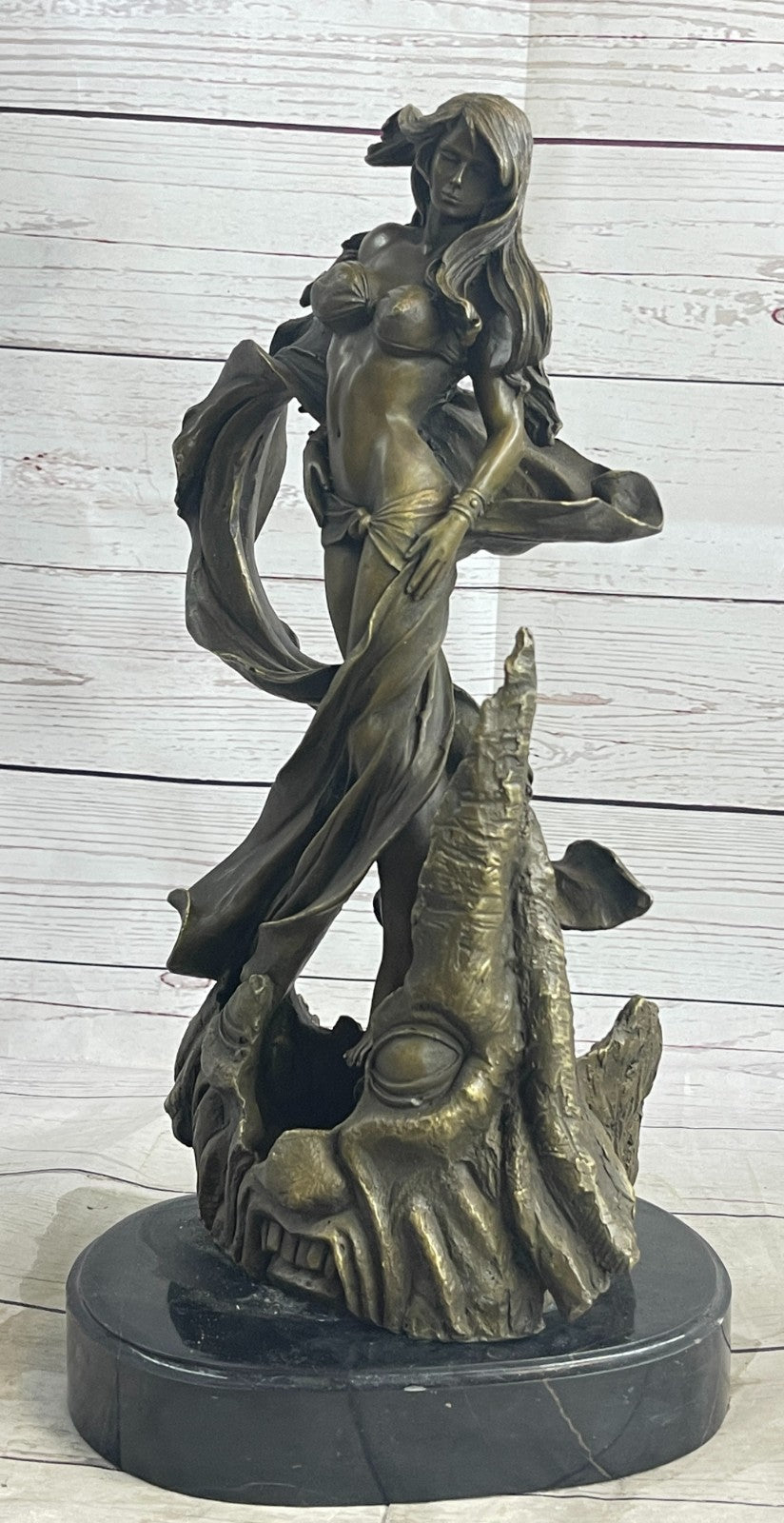 Jean Patoue Sexy Nude Woman Swirl in Fabric Bronze Sculpture Hot Cast Figurine