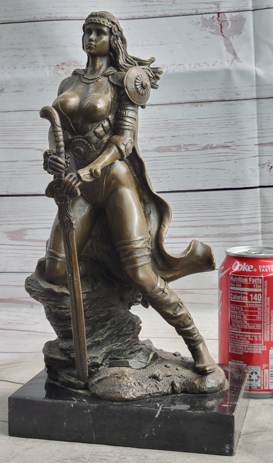 Signed Original Tough Amazon Warrior Girl Bronze Sculpture Statue Marble Figure