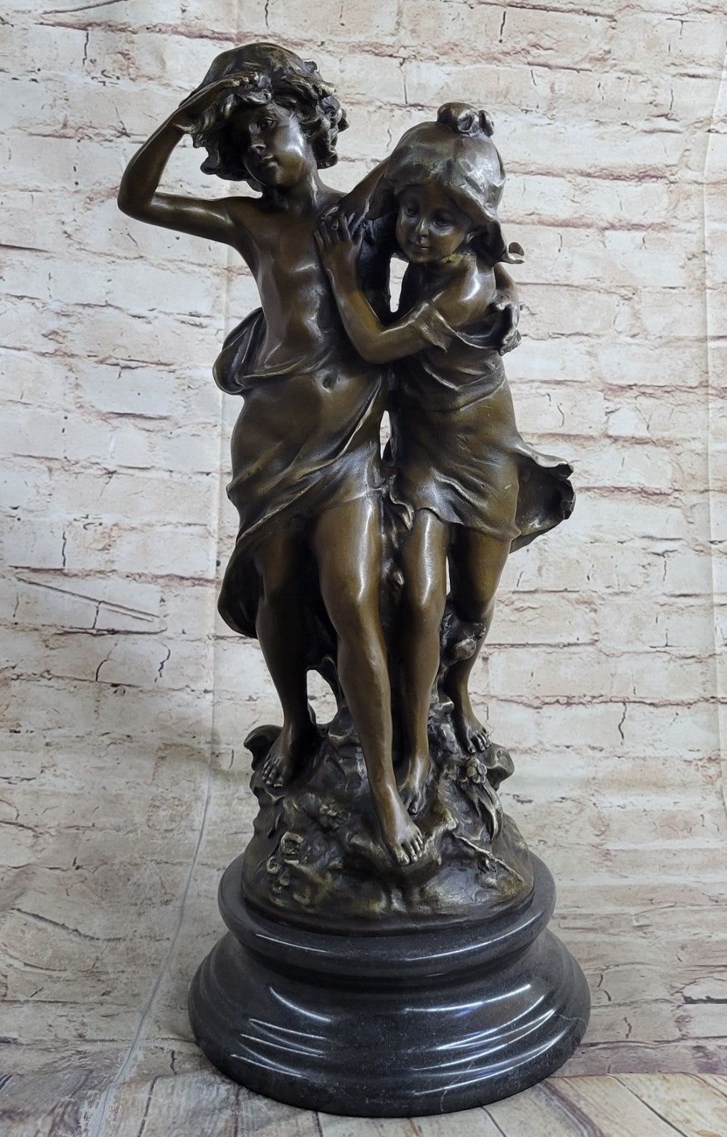 family ties, young, boy, girl, sister, brother, family, art deco statue figurine