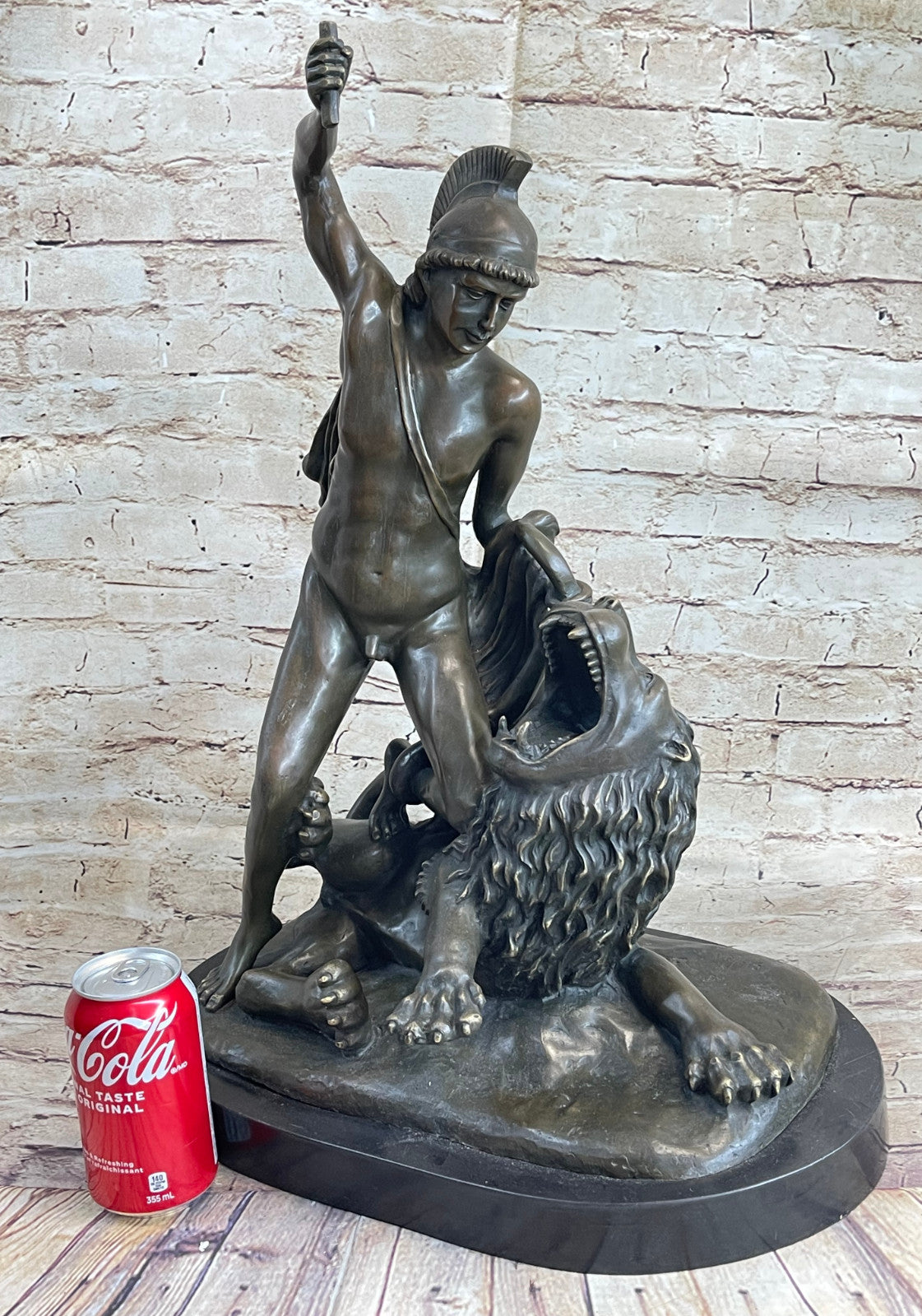 Savage Lion Attacks Warrior Roman Brave Fisher Sclupture Handcrafted Bronze Sale
