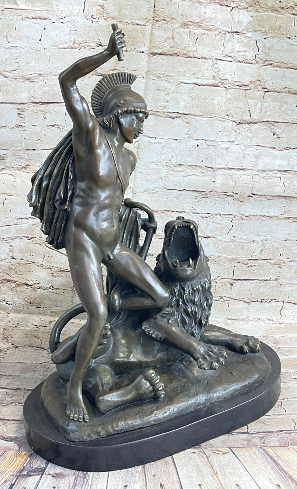 Savage Lion Attacks Warrior Roman Brave Fisher Sclupture Handcrafted Bronze Sale