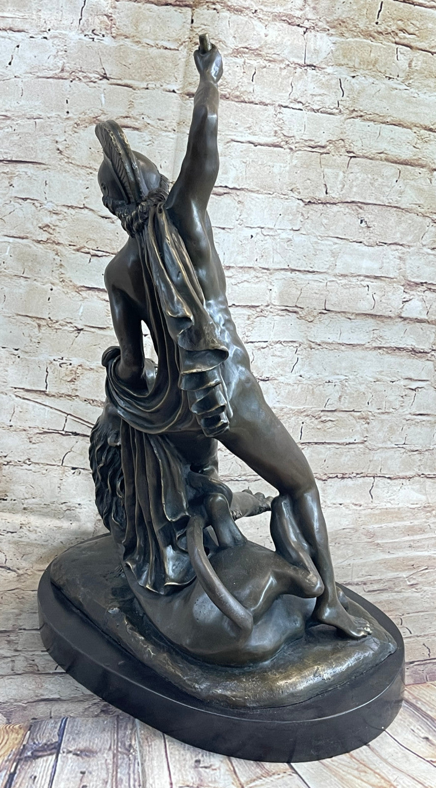 Savage Lion Attacks Warrior Roman Brave Fisher Sclupture Handcrafted Bronze Sale