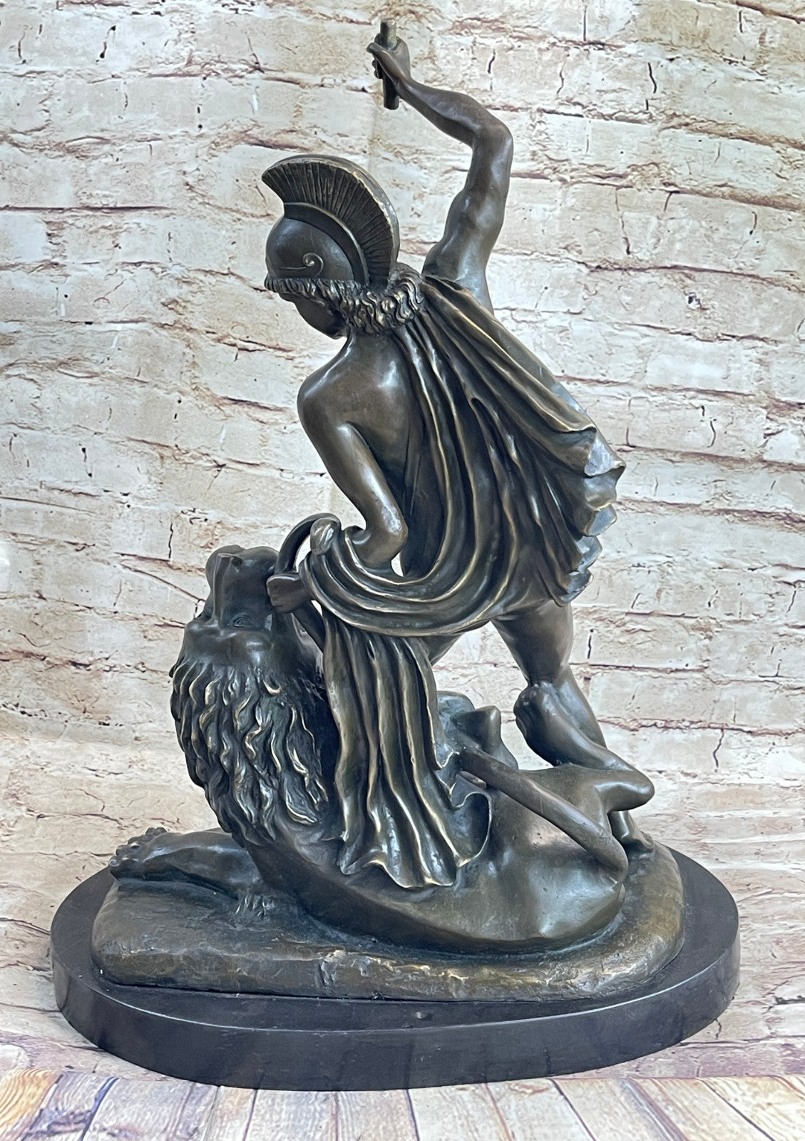 Savage Lion Attacks Warrior Roman Brave Fisher Sclupture Handcrafted Bronze Sale