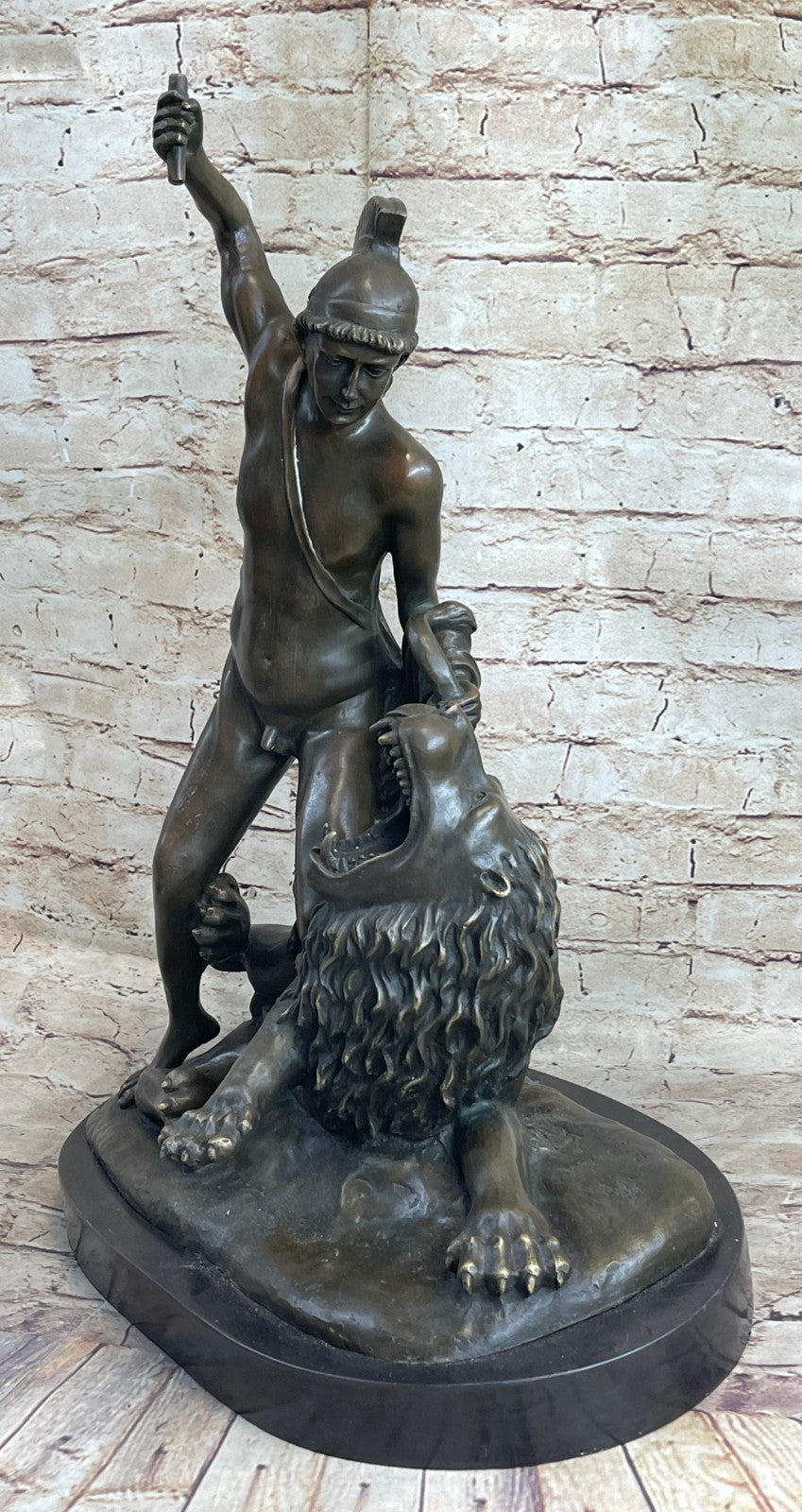 Savage Lion Attacks Warrior Roman Brave Fisher Sclupture Handcrafted Bronze Sale