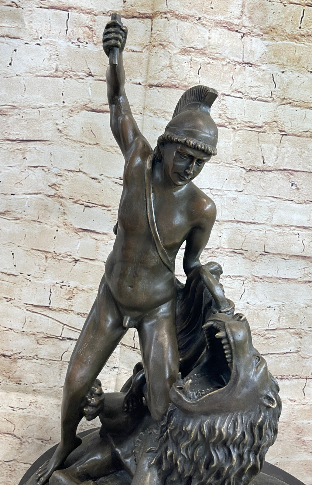 Savage Lion Attacks Warrior Roman Brave Fisher Sclupture Handcrafted Bronze Sale