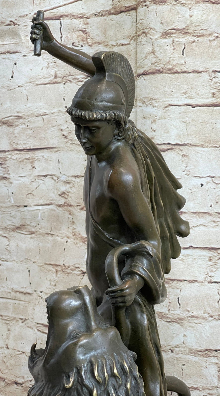 Savage Lion Attacks Warrior Roman Brave Fisher Sclupture Handcrafted Bronze Sale