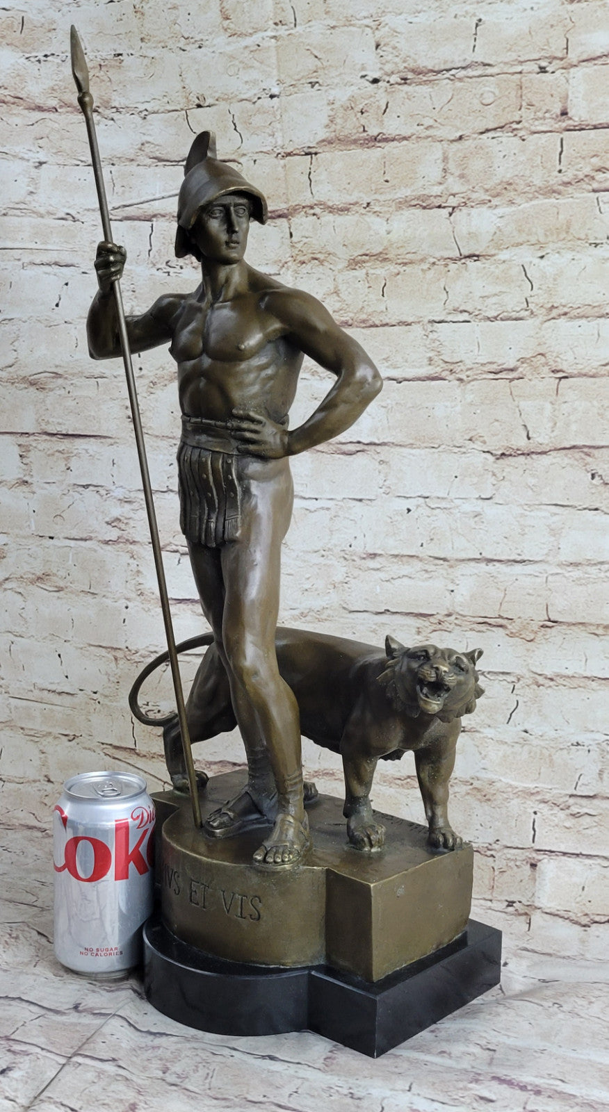 Art Deco/Nouveau Nude Male Warrior With Lion Bronze Sculpture Figurine Decoration