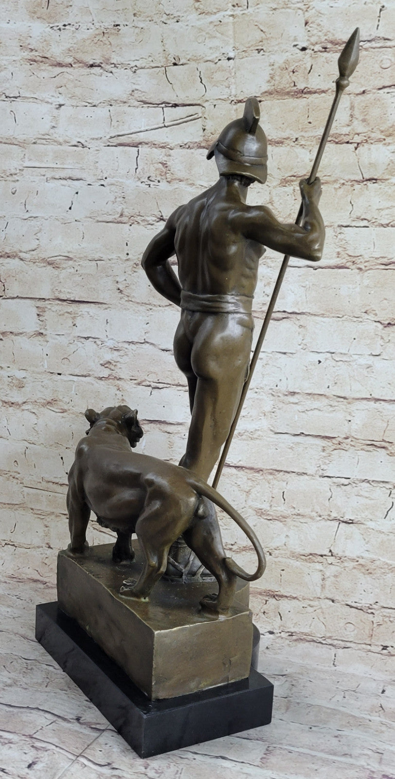 Art Deco/Nouveau Nude Male Warrior With Lion Bronze Sculpture Figurine Decoration