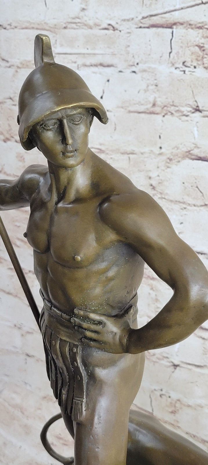 Art Deco/Nouveau Nude Male Warrior With Lion Bronze Sculpture Figurine Decoration
