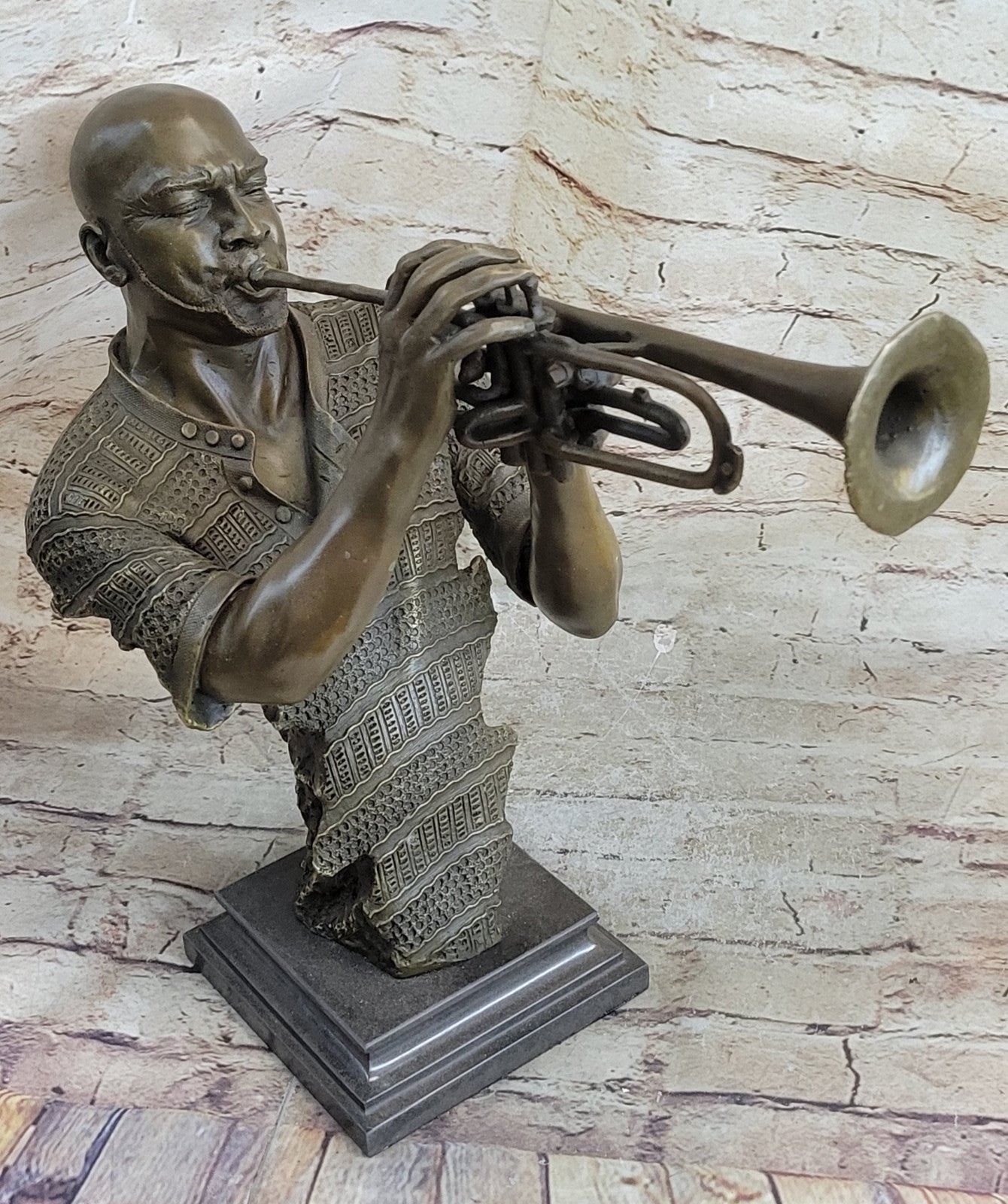 New Orleans Trumpet Horn Player Jazz Bar Street Musician Bronze Marble Statue