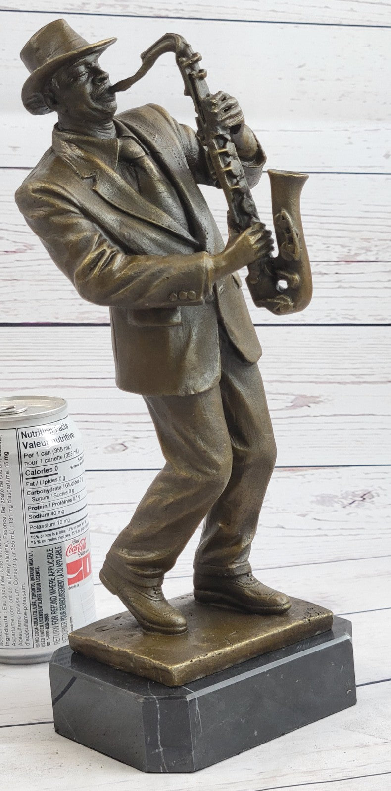 Bronze Sculpture Black Saxophone Player Jazz Music Trophy Home Office Decorative