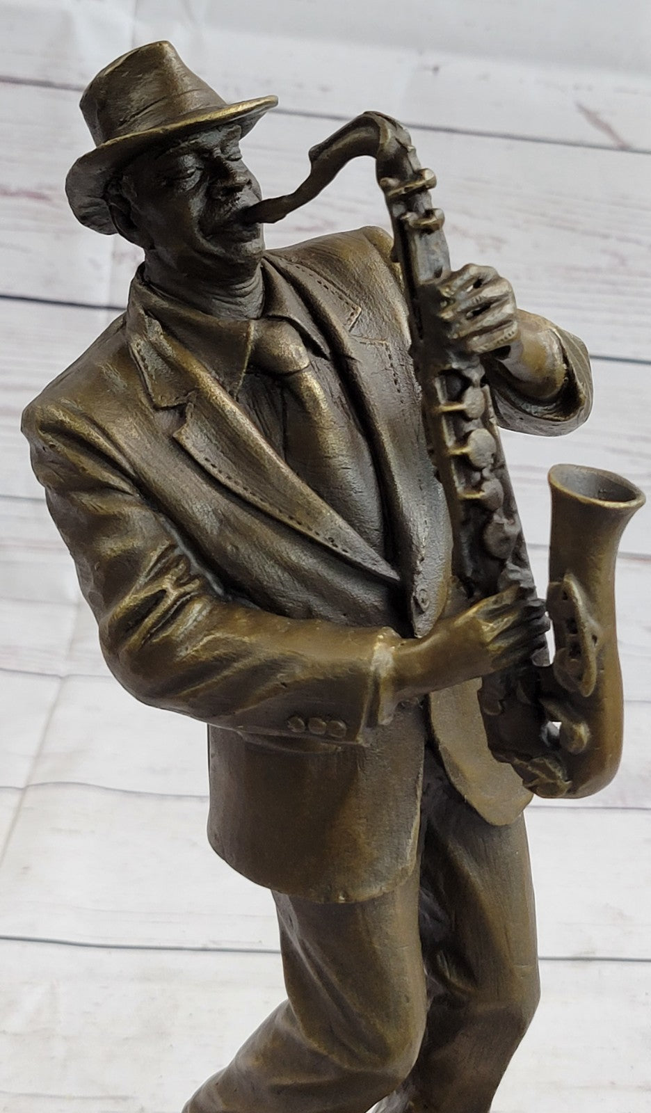 Bronze Sculpture Black Saxophone Player Jazz Music Trophy Home Office Decorative
