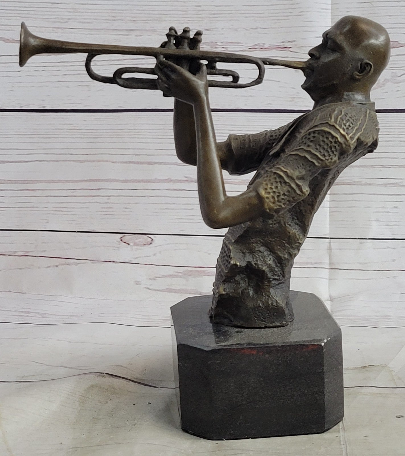 Melodic Masterpiece: Lost Wax Method Bronze Sculpture of a Black Trumpet Player