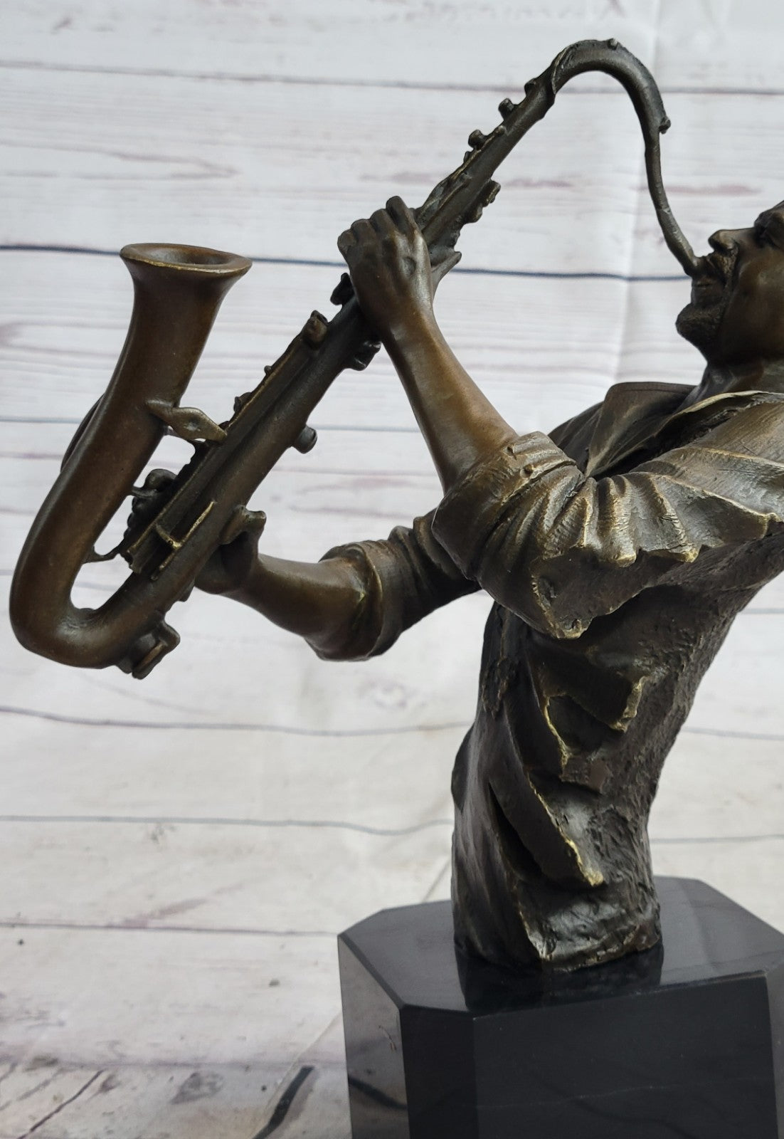TRUMPET PLAYER Bronze Statuette JAZZ BAND Collection, 10", European Finery