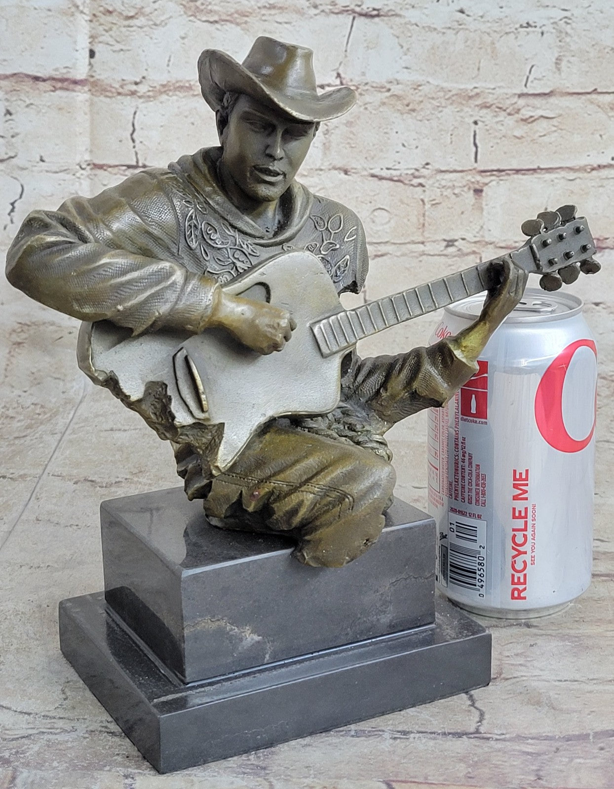Cowboy Man Playing Guitar Statue Sculpture Hot Cast Detailed Marble Figurine
