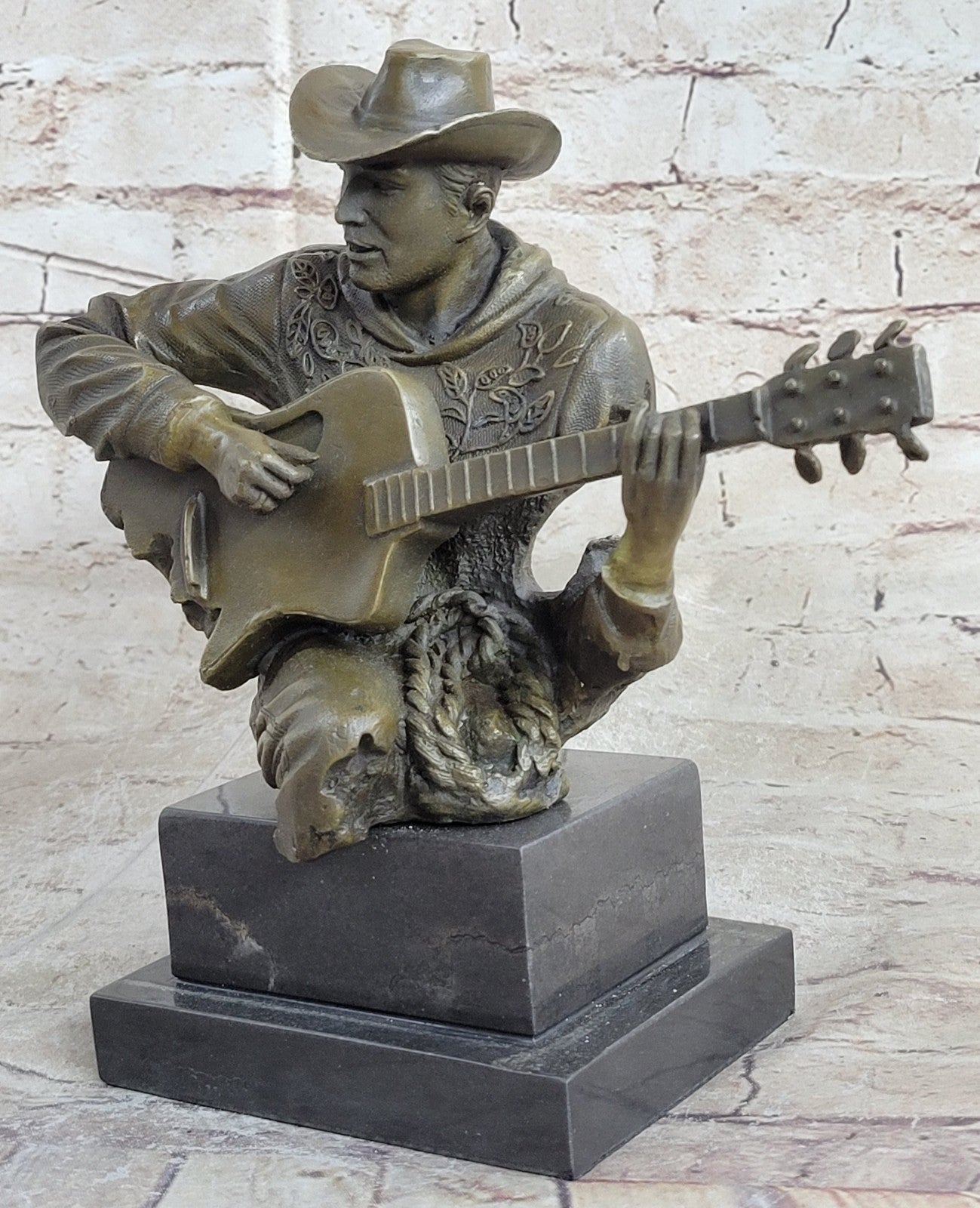 Cowboy Man Playing Guitar Statue Sculpture Hot Cast Detailed Marble Figurine