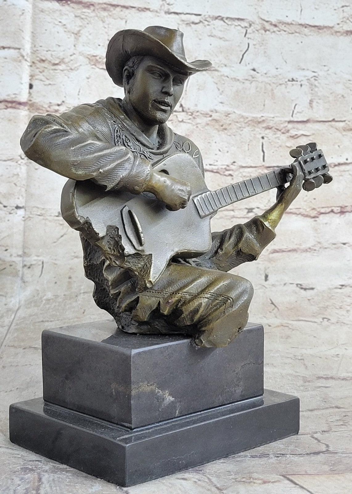 Cowboy Man Playing Guitar Statue Sculpture Hot Cast Detailed Marble Figurine