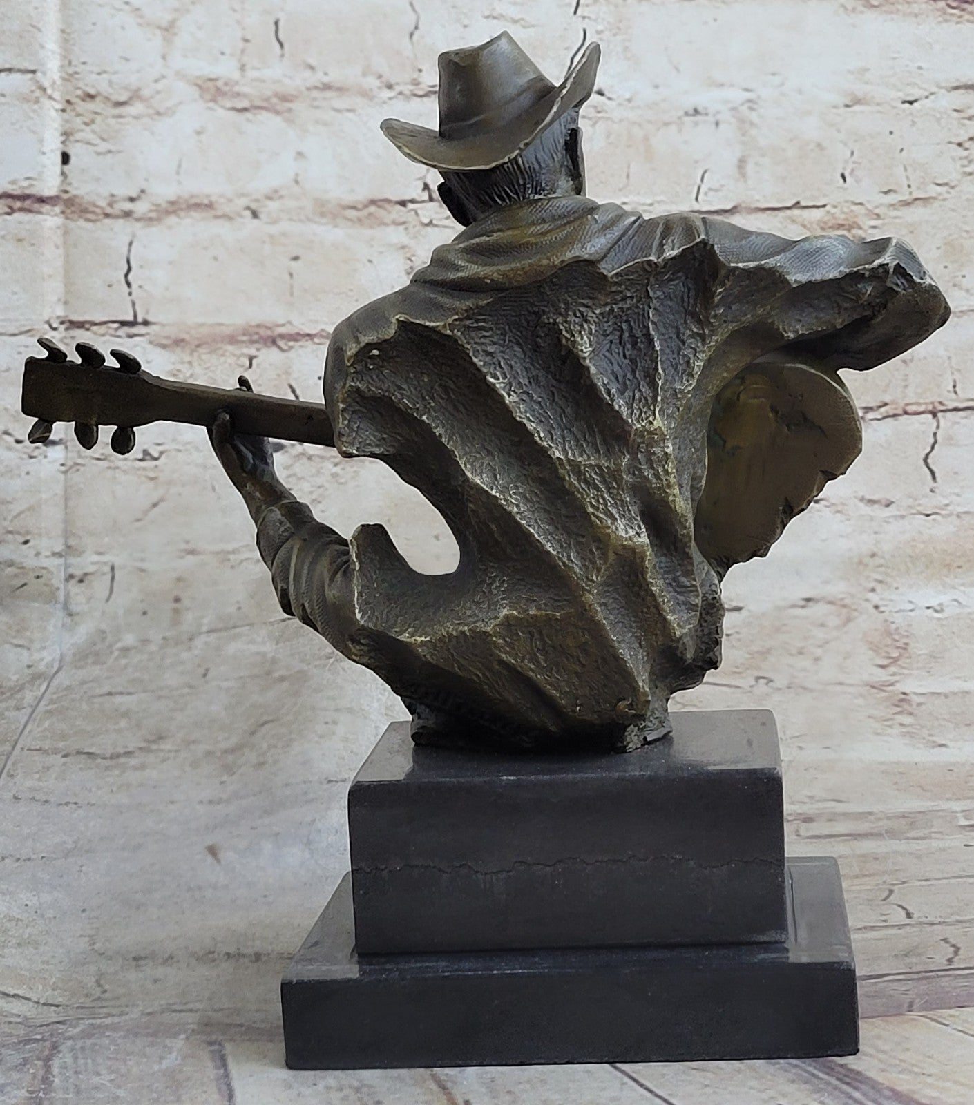 Cowboy Man Playing Guitar Statue Sculpture Hot Cast Detailed Marble Figurine