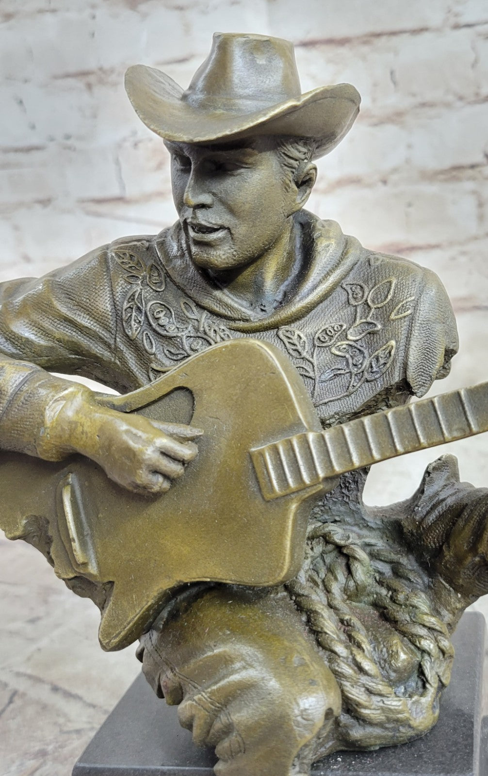 Cowboy Man Playing Guitar Statue Sculpture Hot Cast Detailed Marble Figurine