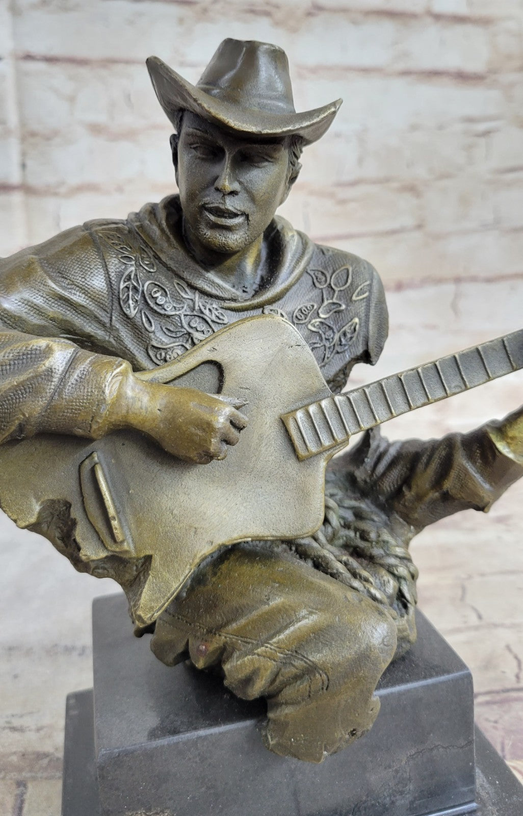 Cowboy Man Playing Guitar Statue Sculpture Hot Cast Detailed Marble Figurine