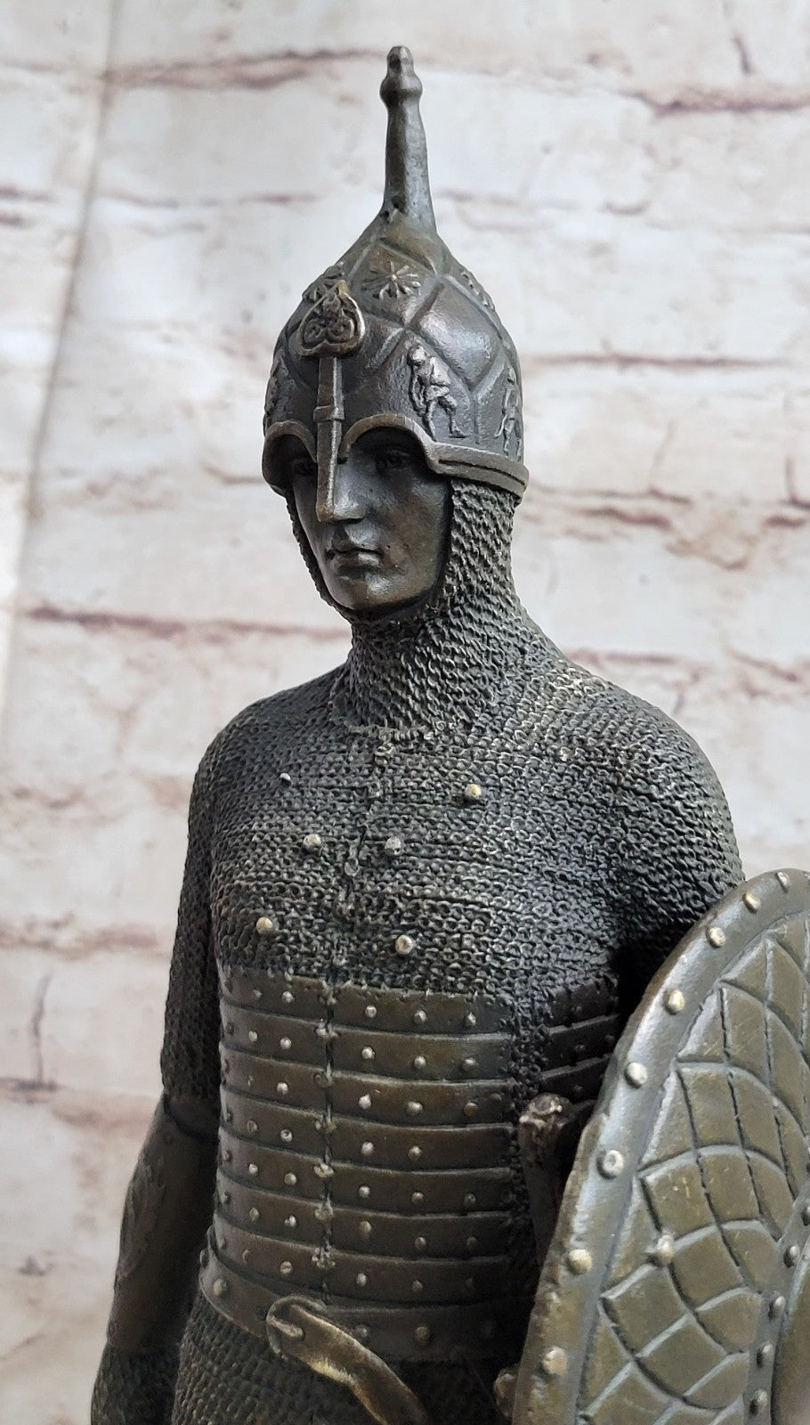 15" Tall Medieval Crusader Knight Templar Signed Hot Cast Bronze Statue Sculpture