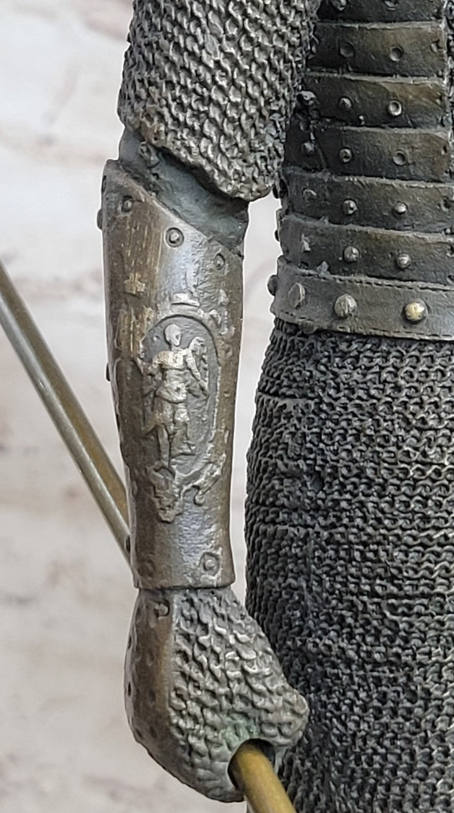 15" Tall Medieval Crusader Knight Templar Signed Hot Cast Bronze Statue Sculpture