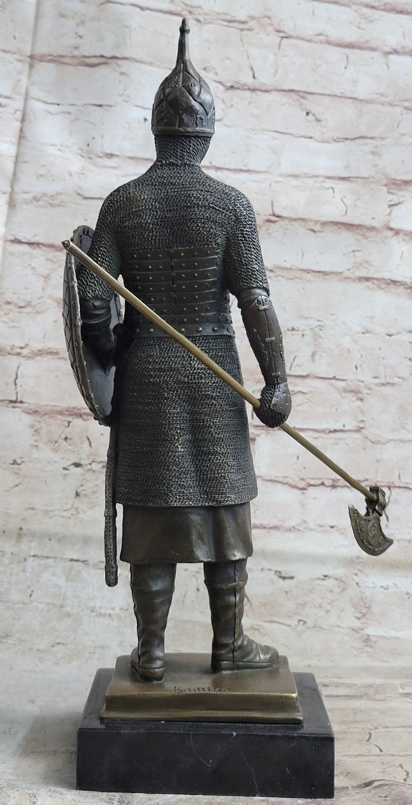 15" Tall Medieval Crusader Knight Templar Signed Hot Cast Bronze Statue Sculpture