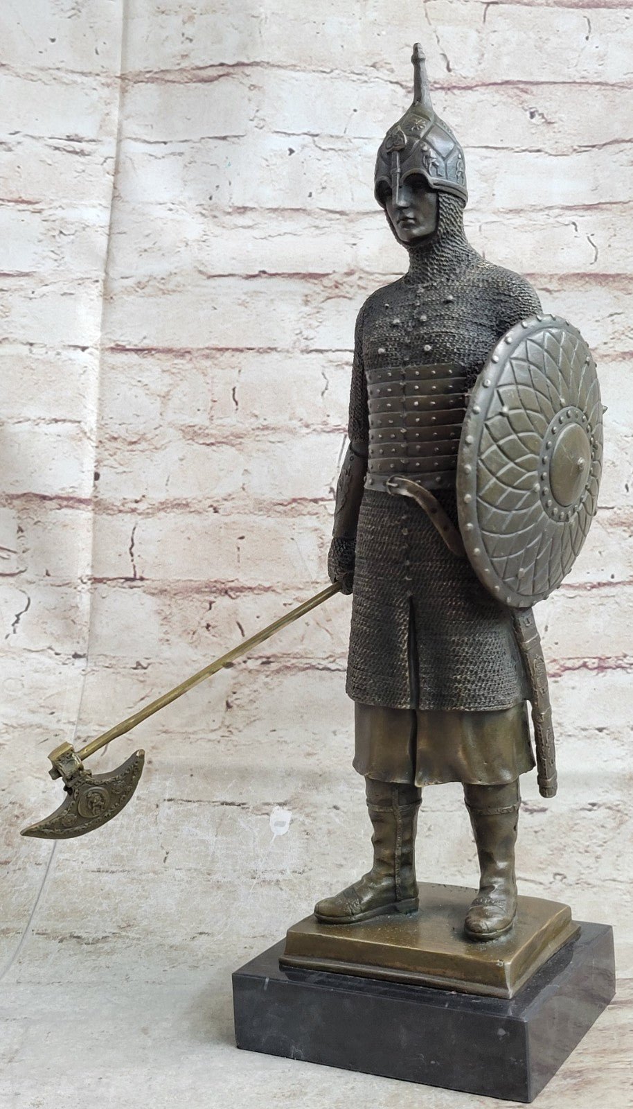 15" Tall Medieval Crusader Knight Templar Signed Hot Cast Bronze Statue Sculpture