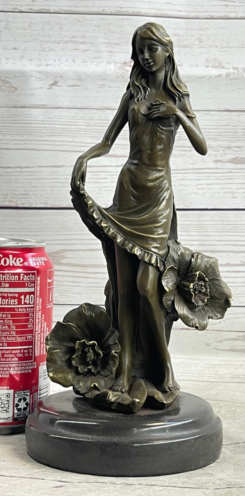 Art Deco Bronze Maiden: Signed Moreau Lily Girl with Flowers - Collectible Statue