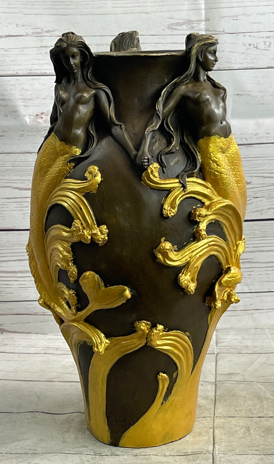 Bronze Sculpture Art Nouveau Gorgeous Detailed Vase Nude Artwork Figurine