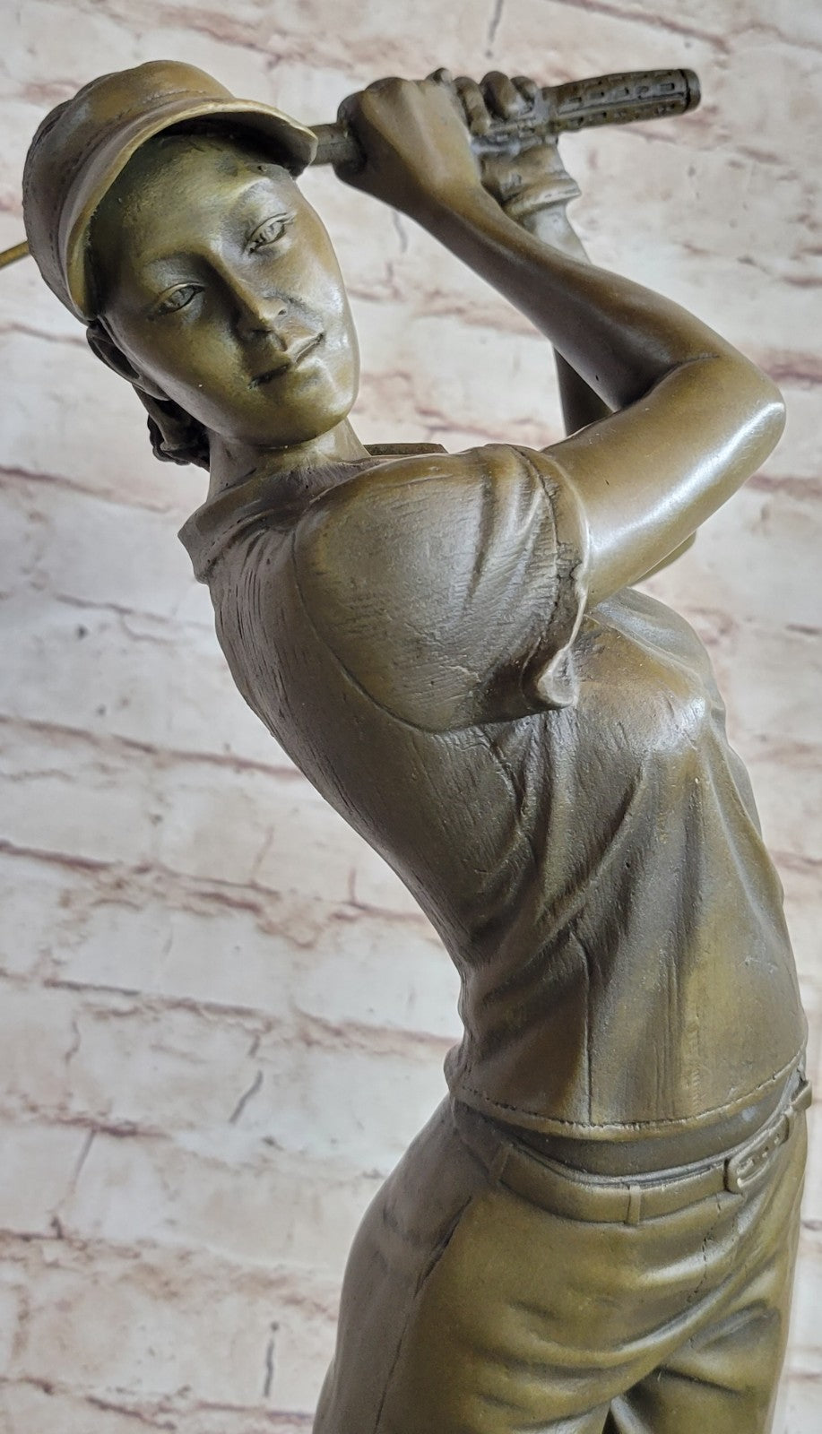Handcrafted Detailed Bronze Masterpiece Woman Lady Girl Golfer Bronze Figurine