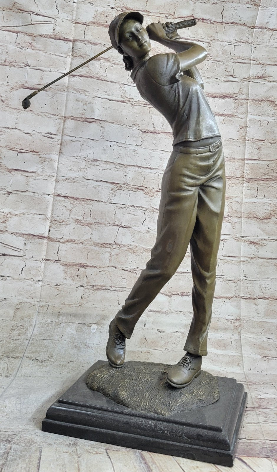 Handcrafted Detailed Bronze Masterpiece Woman Lady Girl Golfer Bronze Figurine