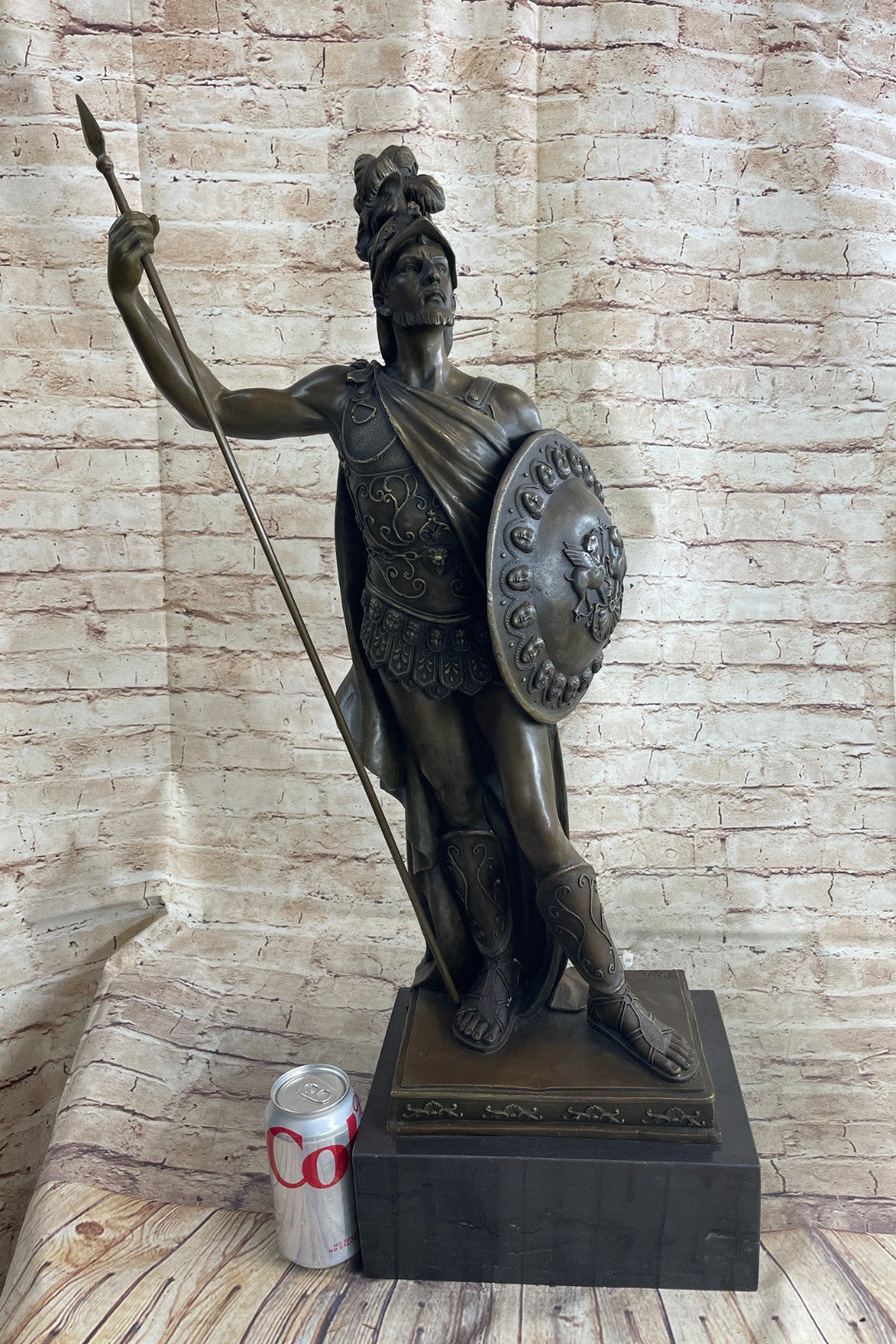 ANCIENT TIMES ROMAN LEGION SOLDIER JAVELIN SHIELD Sculpture Statue 100% Bronze