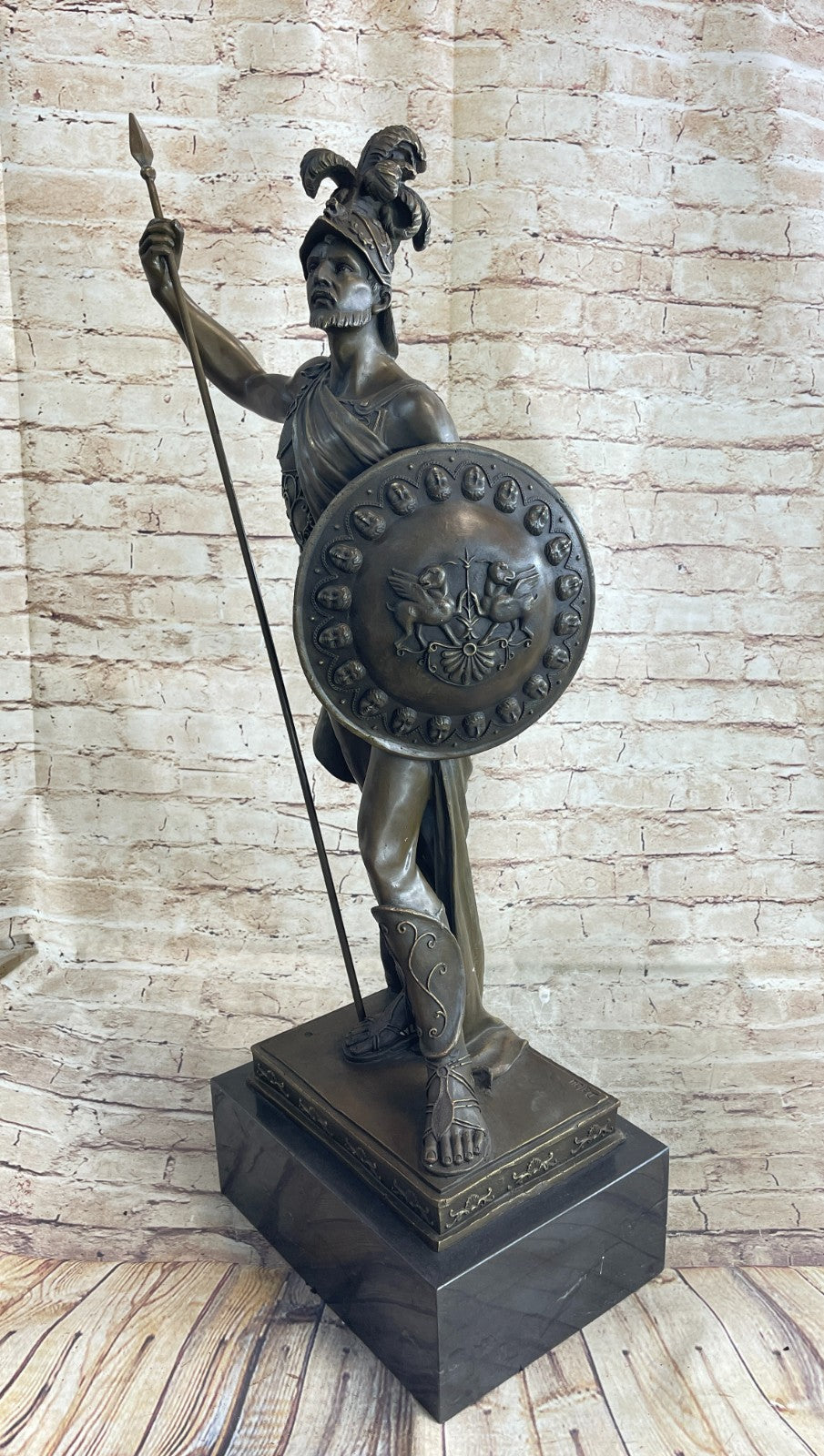 ANCIENT TIMES ROMAN LEGION SOLDIER JAVELIN SHIELD Sculpture Statue 100% Bronze