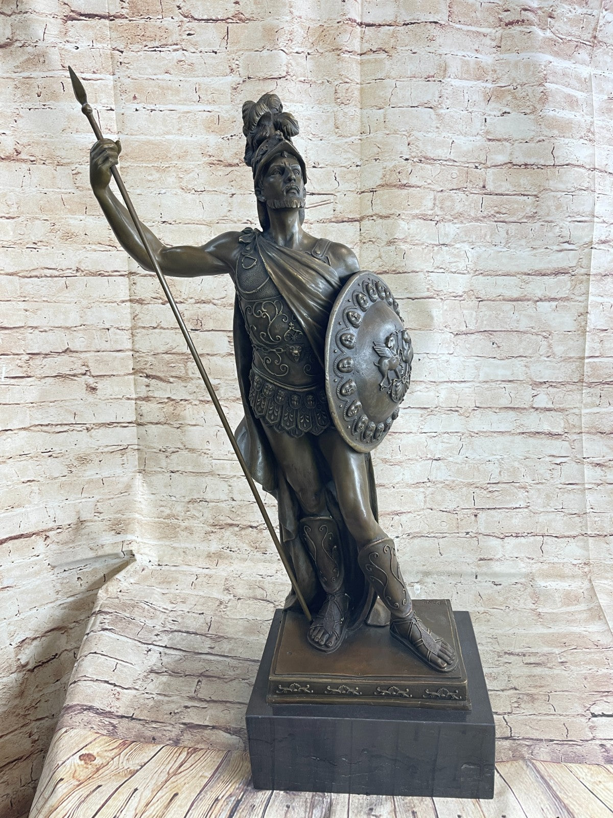ANCIENT TIMES ROMAN LEGION SOLDIER JAVELIN SHIELD Sculpture Statue 100% Bronze