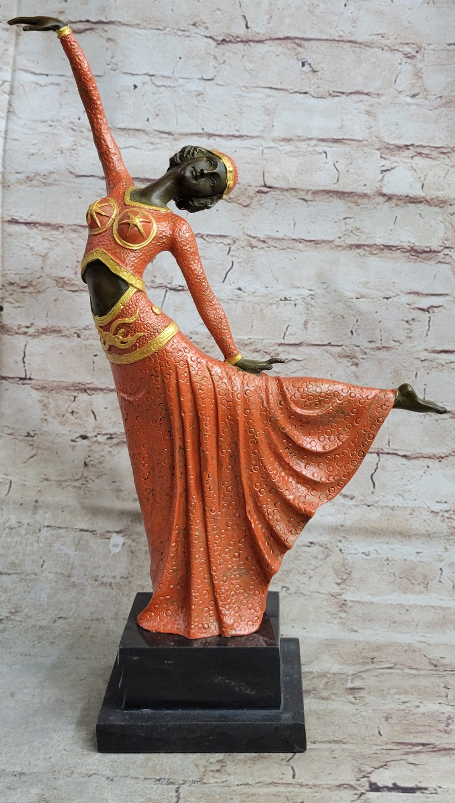 LARGE DIMITRI CHIPARUS DANCER ART DECO BRONZE SCULPTURE MARBLE BASE FIGURINE