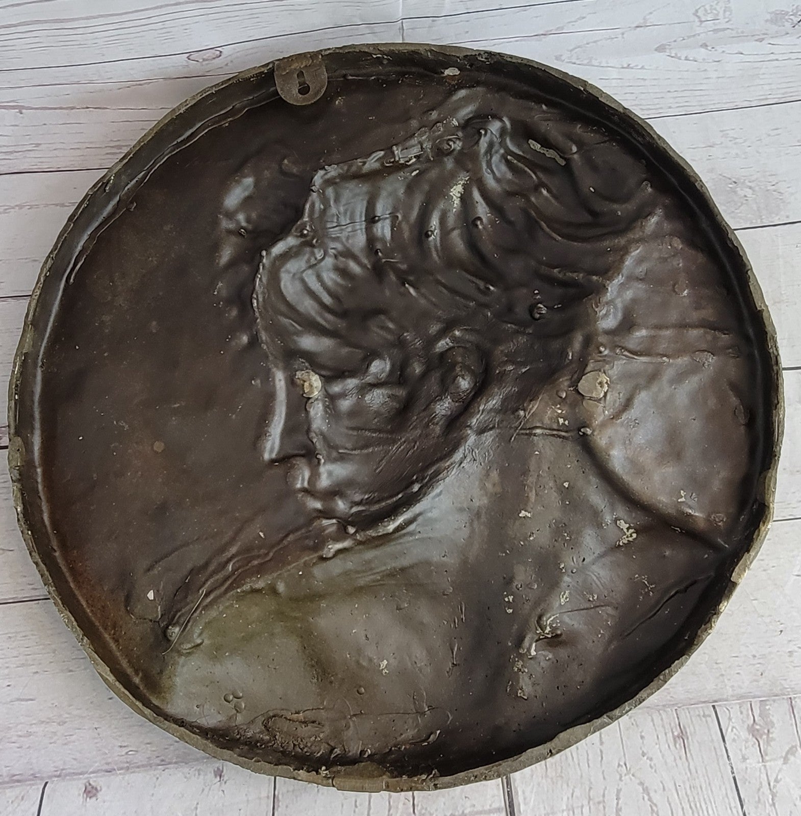 Original Hand Crafted Large Bas Relief Plaque Woman Face Bronze Sculpture Statue