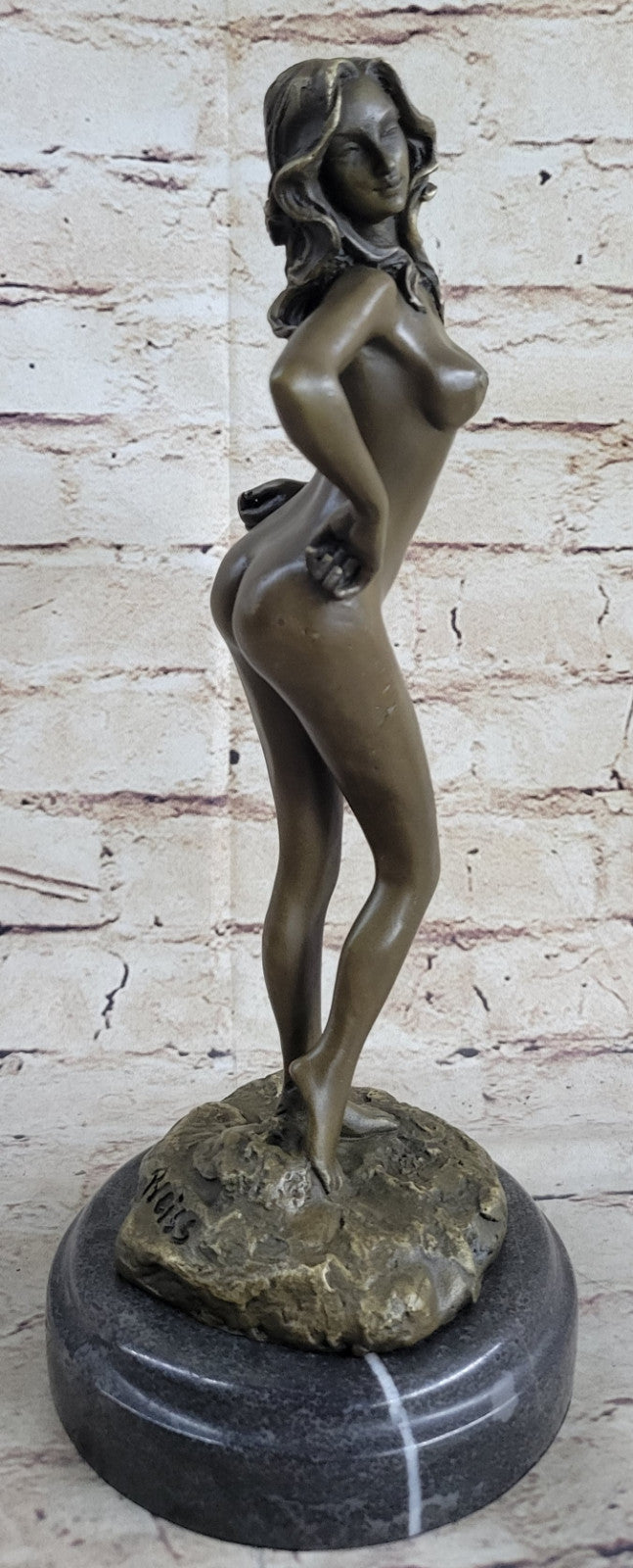 Solid Bronze sculpture undress nude women girl lady statue marble base Figurine