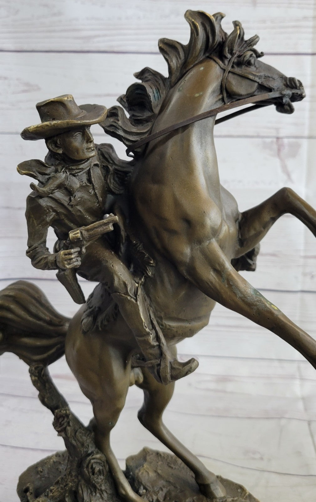 Signed Kamiko Cowboy Riding horse with Gun Bronze Sculpture Figurine Statue
