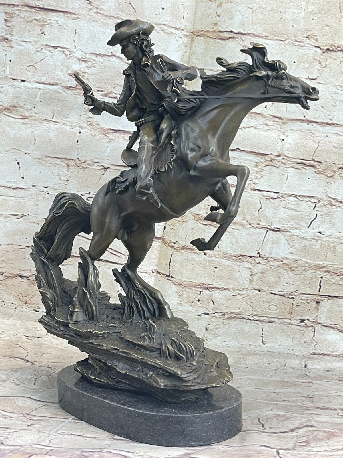 Western Cowboy Bronze Sculpture Horse Small Rodeo Rider Same Day SHIPPING New