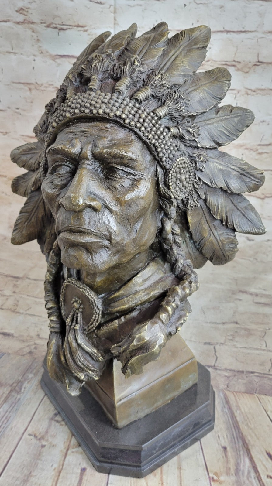 Hot Cast Large Indian Chief By Carl Kauba Bronze Classic Americana Sculpture Art