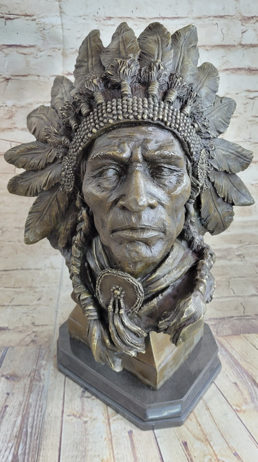 Hot Cast Large Indian Chief By Carl Kauba Bronze Classic Americana Sculpture Art