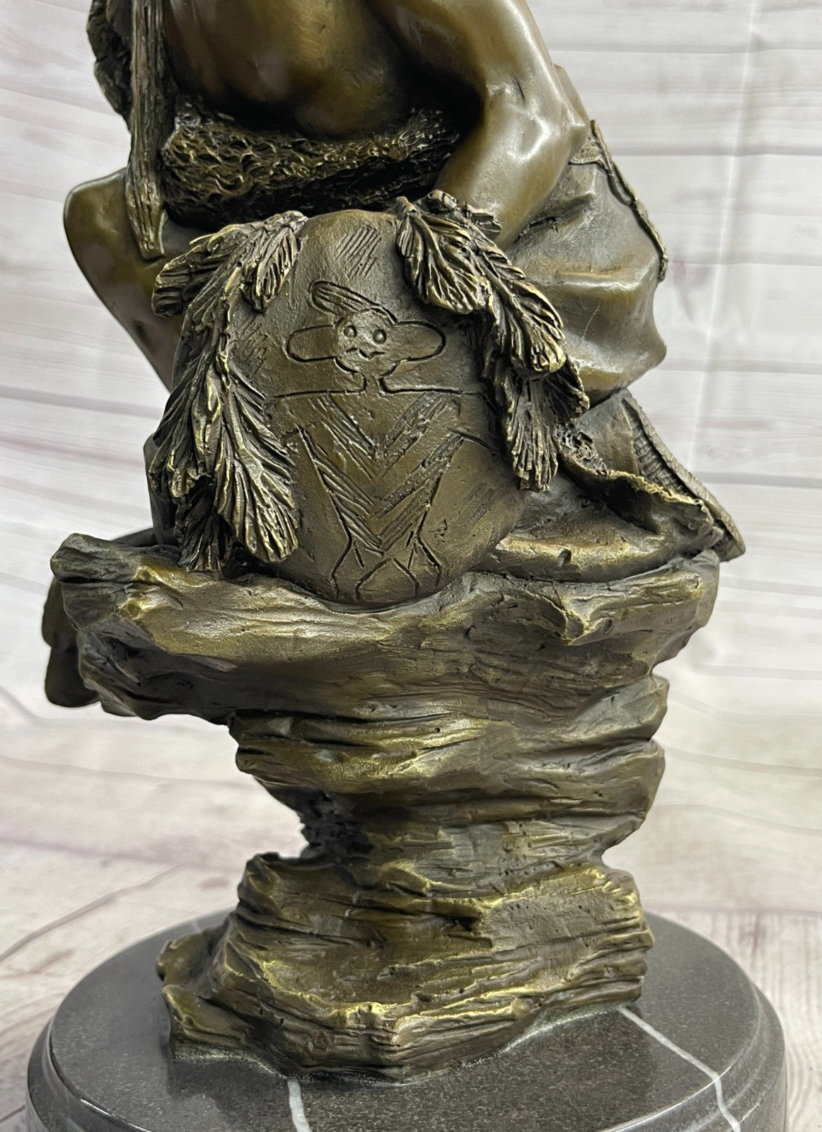 Signed American Indian Warrior Bronze Sculpture Art Figurine Statue Figure Deco